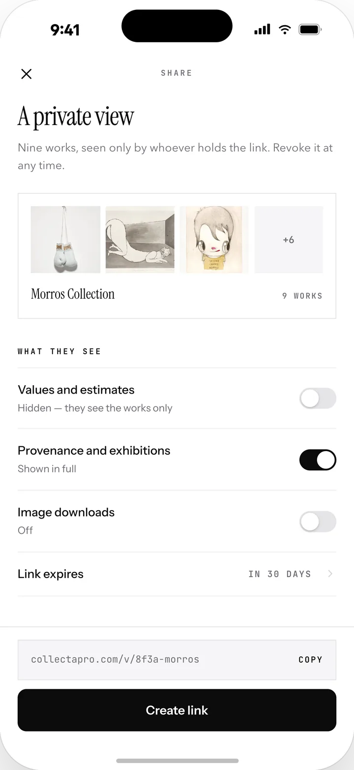 Sharing controls on iPhone: what a guest may see, and when the link expires.